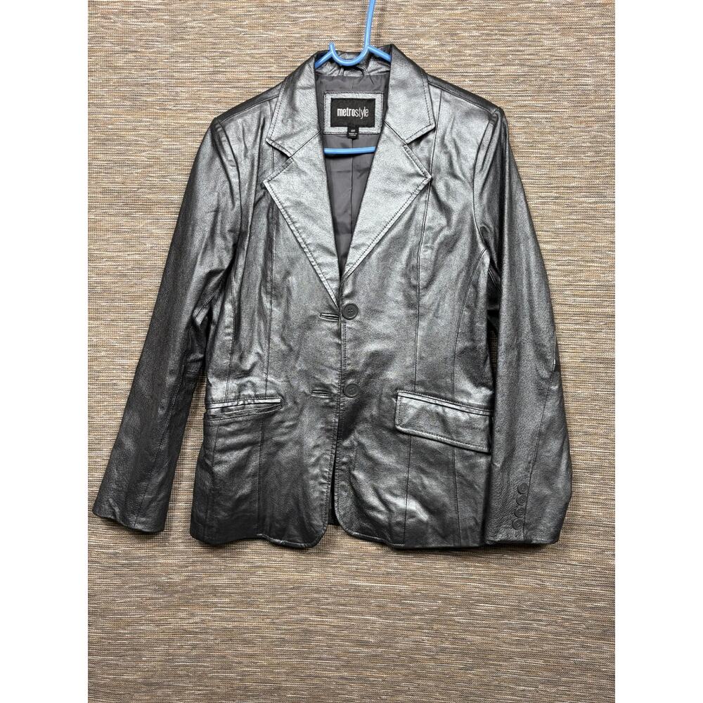 VTG Metro Style Genuine Leather Jacket Women’s Size 10T Black Button Closure